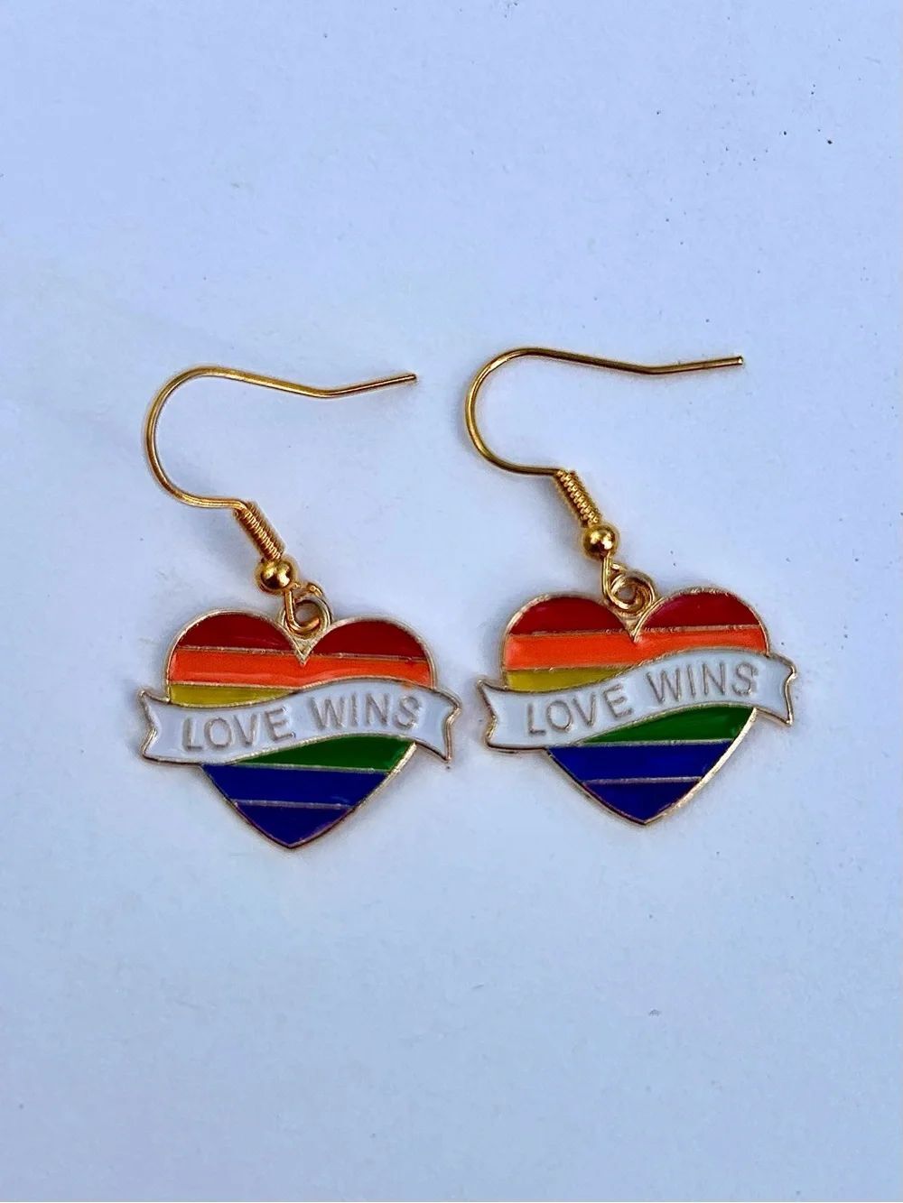 Pride Love Wins Rainbow Heart Dangle Earrings